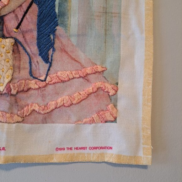 Vintage Tapestry Embroidered Girl Knitting mAde in Usa 19IN x 15IN - Picture 5 of 10